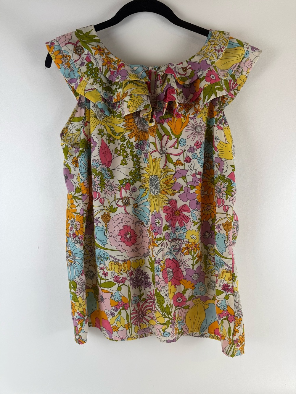 Liberty of London Floral Ruffle Neck Tank - Yellow, Pink, Blue, Green